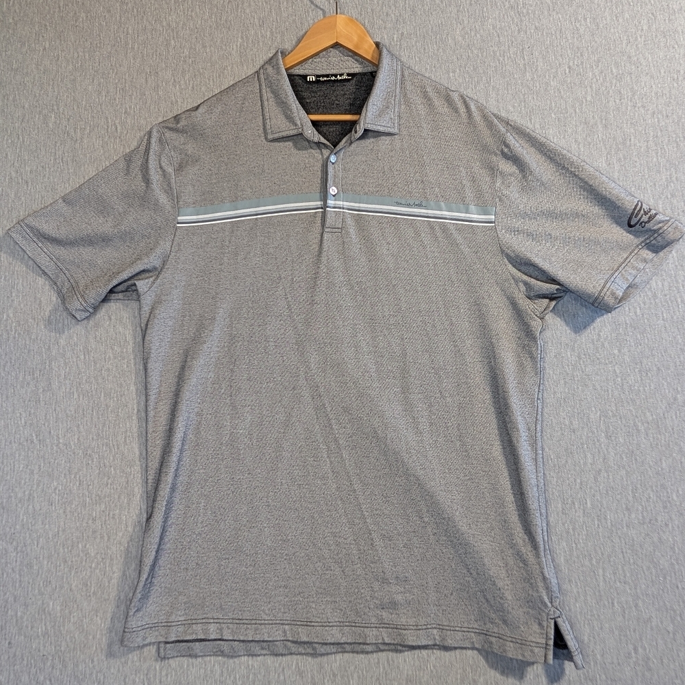 Travis Mathew Golf Polo Shirt Men's XL Gray Company Logo On Sleeve